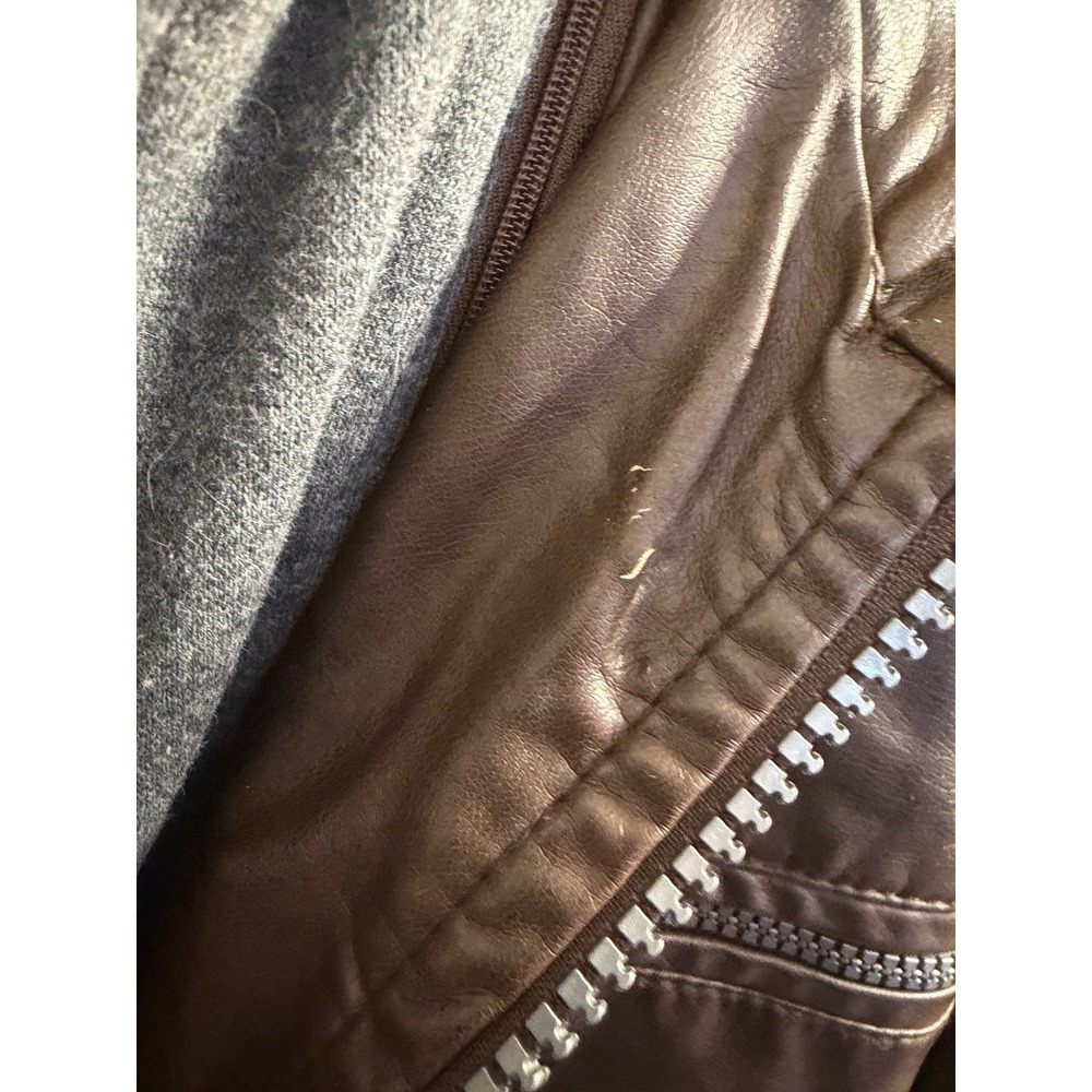 Guess Faux Leather Hooded Moto Jacket Removable Hood Brown Gray Men's XL Zip - Picture 5 of 11